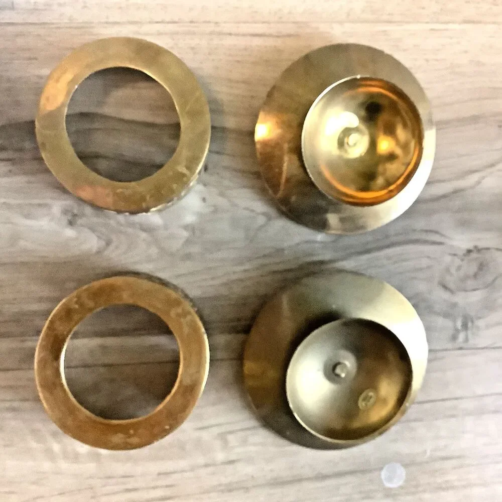 Vintage Pillar Brass MCM Candle Holders Spiked Stand Round Center 3